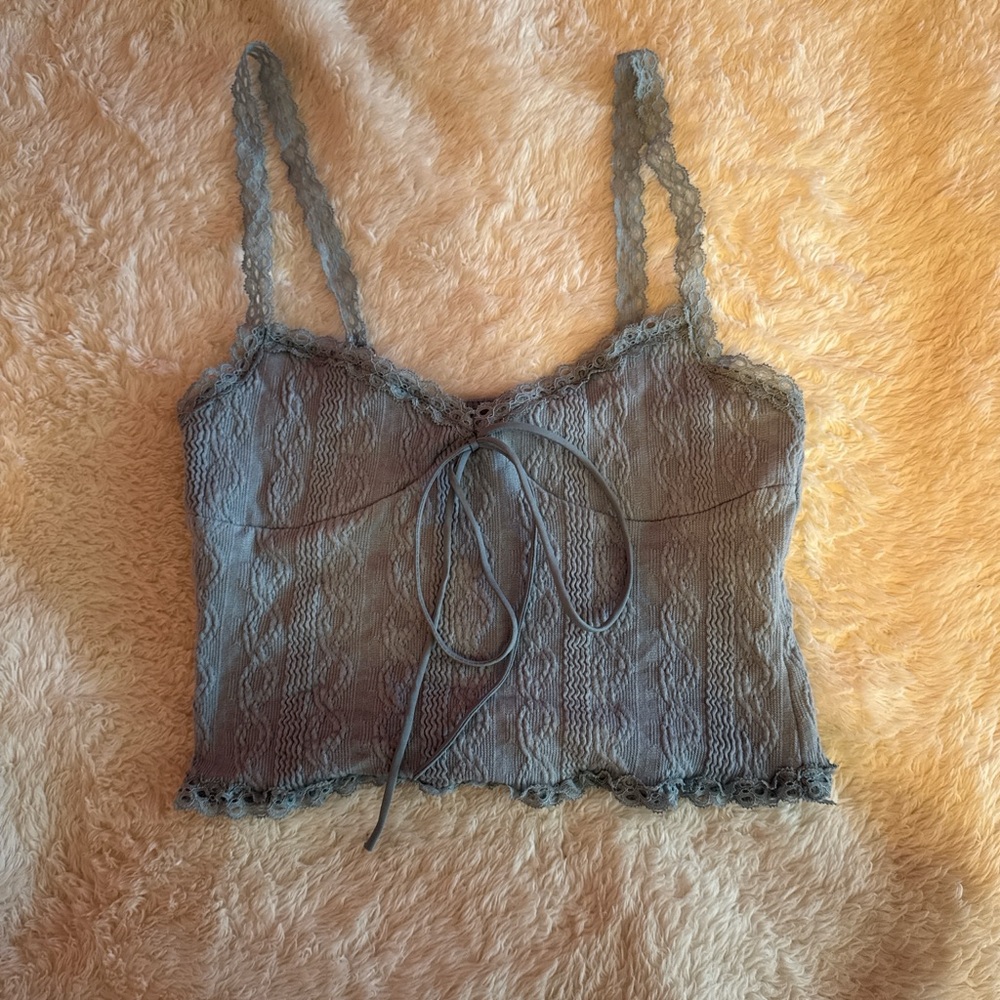 Blue lace edited tie-up crop top